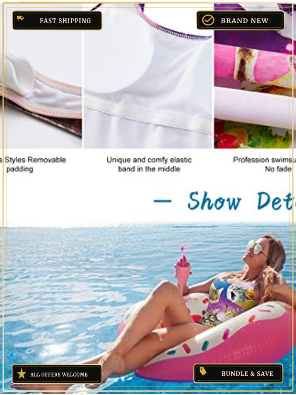 One Piece Swimsuit Funny 3D Hairy Chest Print Bathing Suit - Picture 5 of 6